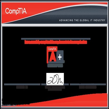 CompTIA A+ (2009 edition) certificate | PDF