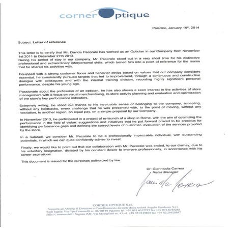 Reference Letter Davide Pecorale | PDF