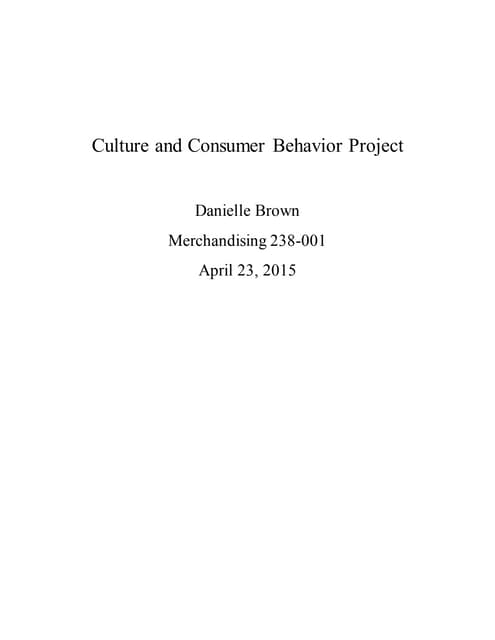 Culture and Consumer Behavior Project