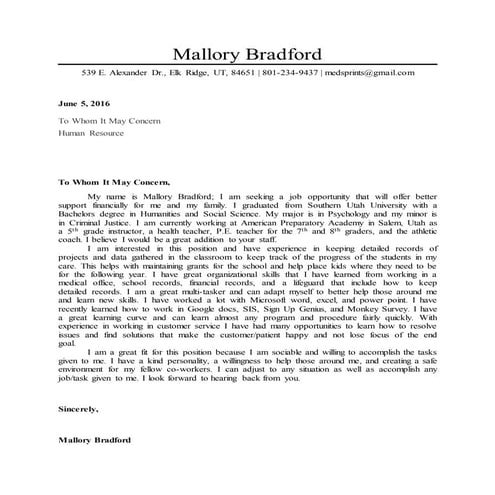 Cover Letter of Mi | DOC