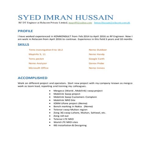 Syed imran Hussain  (Resume)