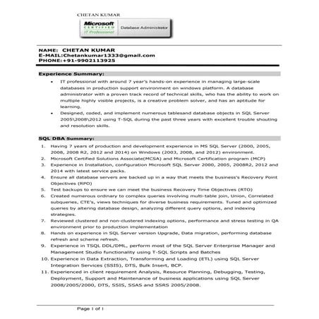 Chetan SQL DBA | PDF