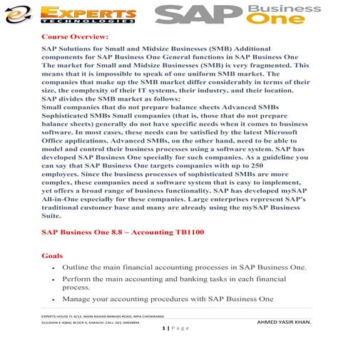 SAP Business One 8.8 Course Outline Expert