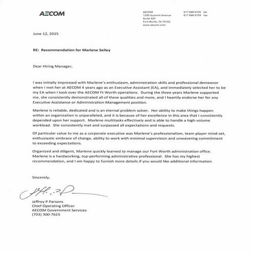 Letter of Recommendation - Parsons, COO | PDF