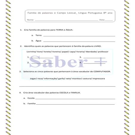 Ficha formativa_ Área Vocabular e Familia de palavras | PDF