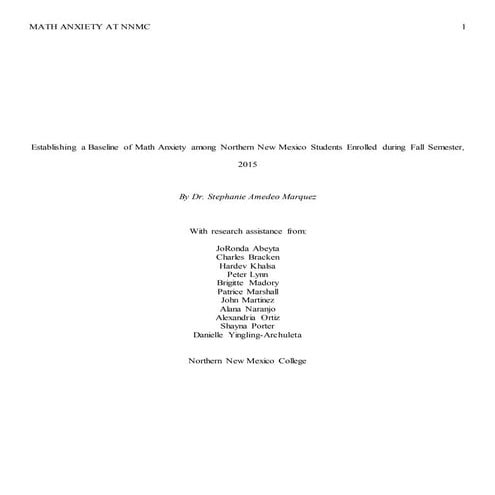 Establishing a Baseline for Math Anxiety at NNMC 2015.vers1