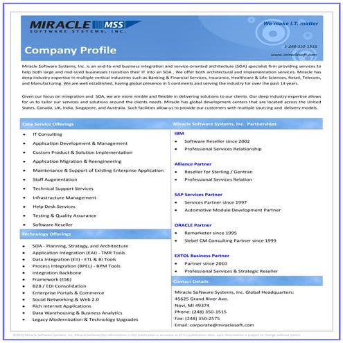 Miracle Corporate Profile
