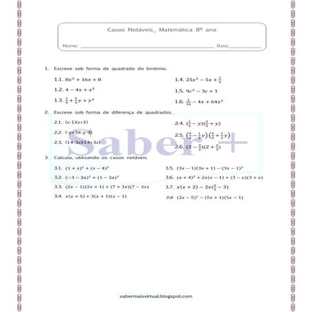 Ficha formativa_ Monomios e Polinomios (II) | PDF