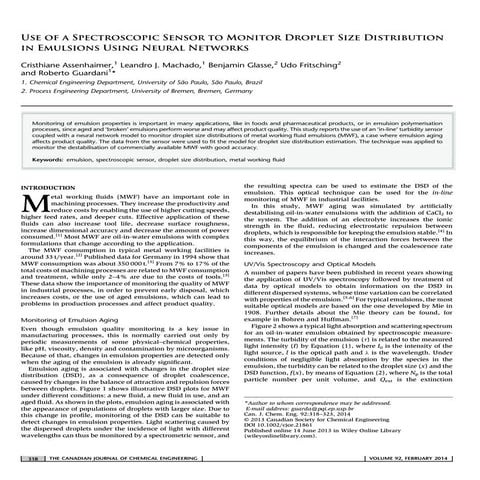 Use of a Spectroscopic Sensor to Monitor DSD in emulsions using NN
