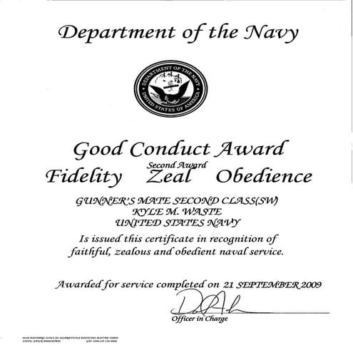 Good Conduct Award Sep2009