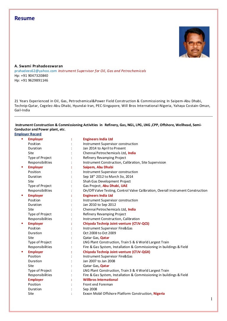 Instrument Supervisor CV