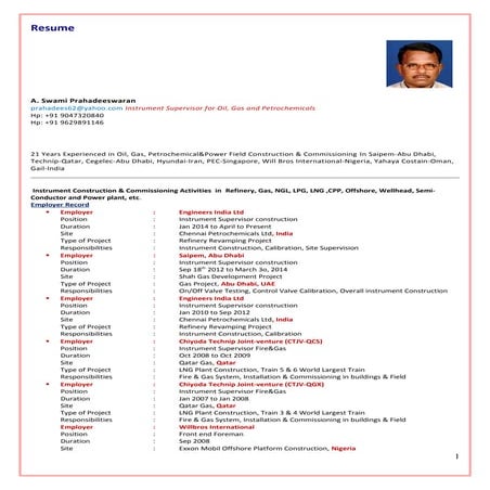 Instrument Supervisor CV