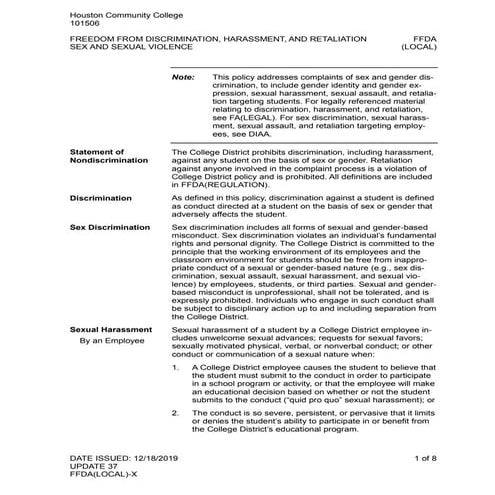 Sexual Assault Policy for Students