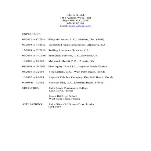 Julie Krolak Resume  2015