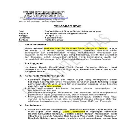 TELAAHAN STAF TENTANG PAKTA INTEGRITAS
