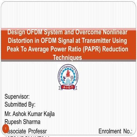 Design Ofdm System And Remove Nonlinear Distortion In OFDM Signal At Transmit...