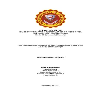 ELT 315 4AS LESSON PLAN FINAL EXAMINATION