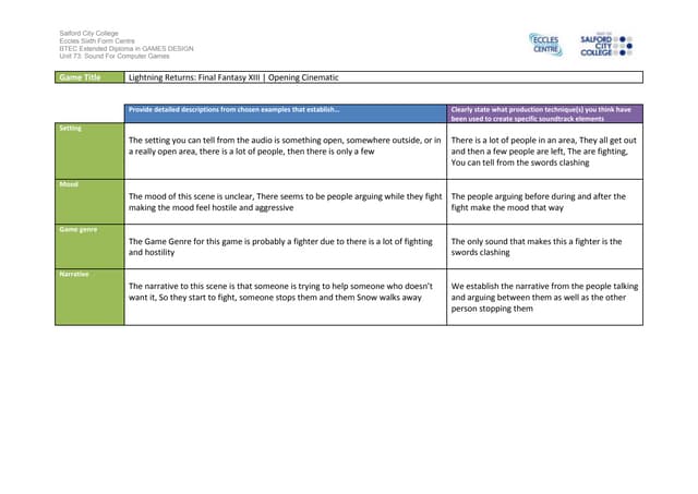 Audio game script example annotated with explanations