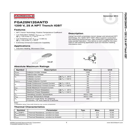 Original IGBT N-Channel FGA25N120 25N120 ANTD 25A 1200V New