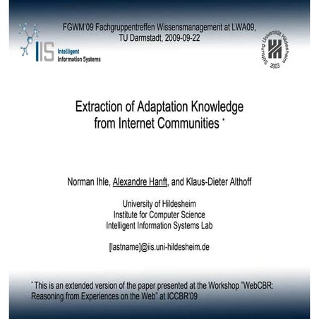 Extraction of Adaptation Knowledge from Internet Communities