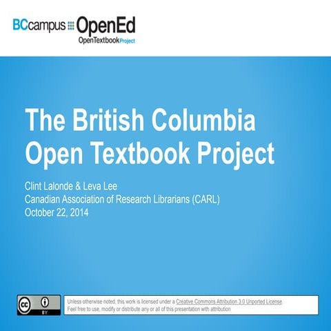 Open Textbook Project: a presentation for the Canadian Association of Researc...