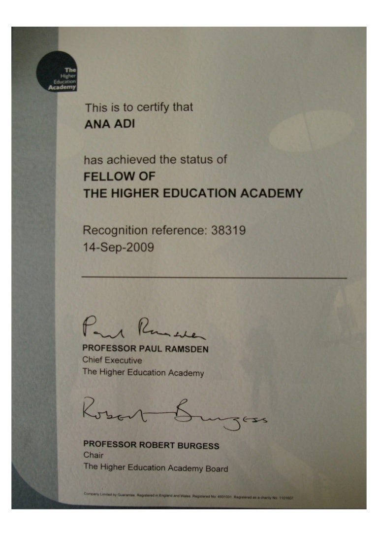 Higher Education Academy Fellow certificate