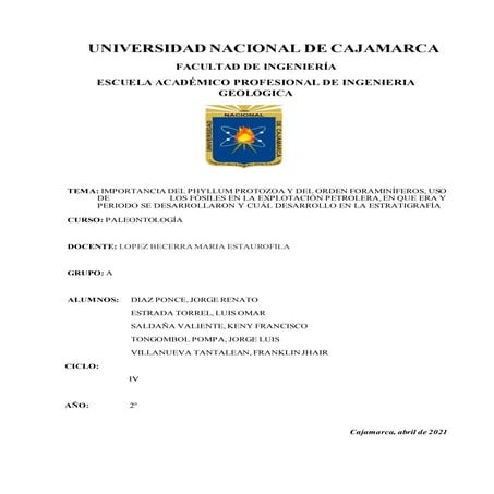 Fhylum protozoa y foraminiferos 