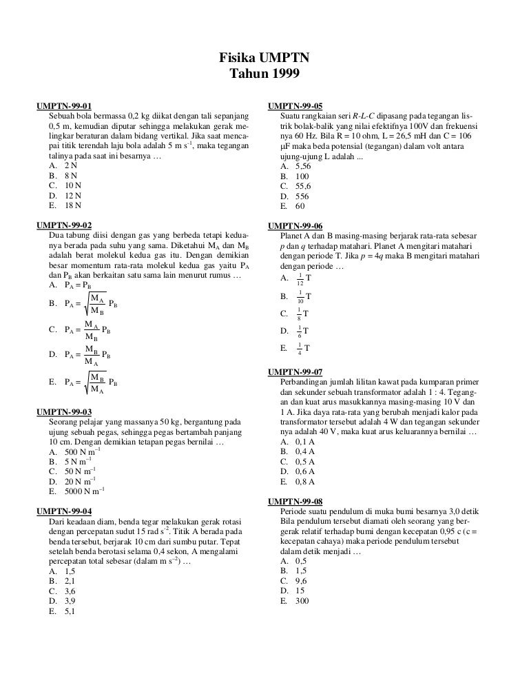 Soal Fisika Fi 1999
