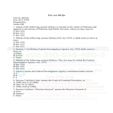 Fia act mcqs | PDF