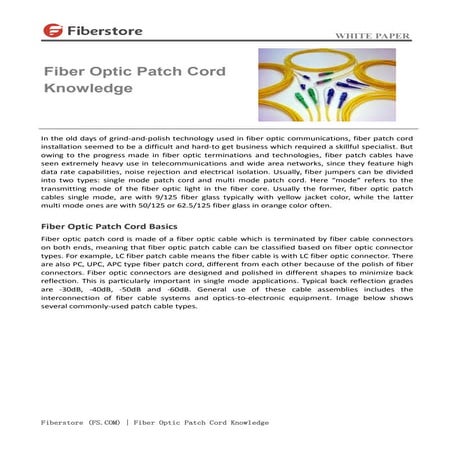 Fiber optic patch cord knowledge