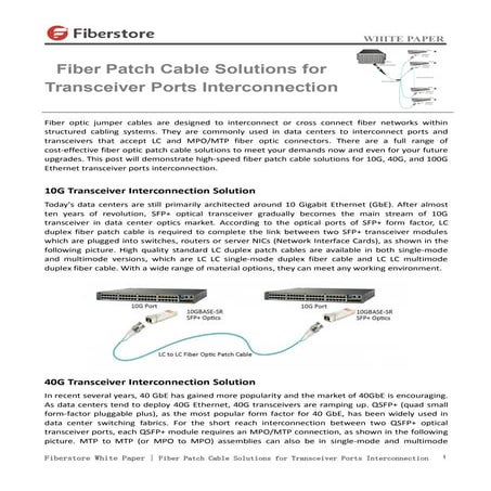 Fiber Patch Cable Solutions for Transceiver Ports Interconnection