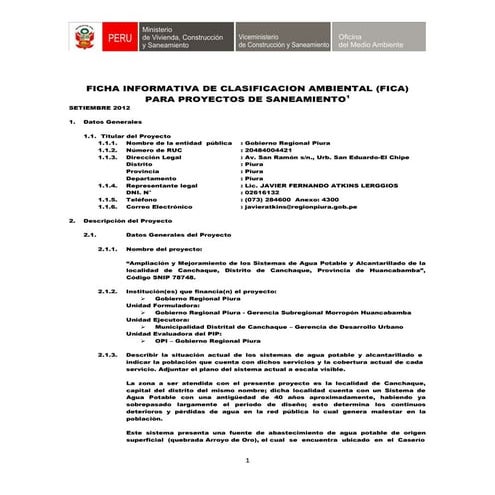 Fica agua y alcantarillado canchaque