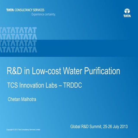 R&D in Low cost water purification 