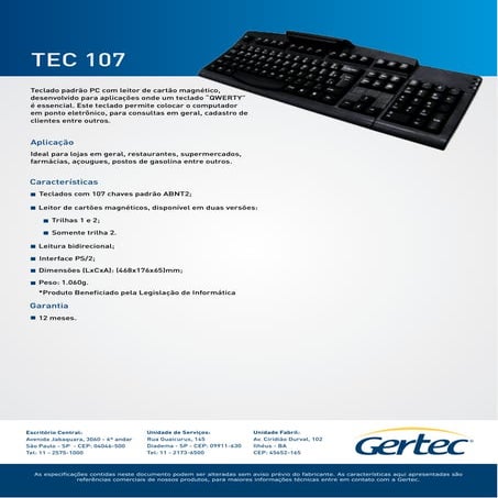 Ficha técnica tec 107 | PDF