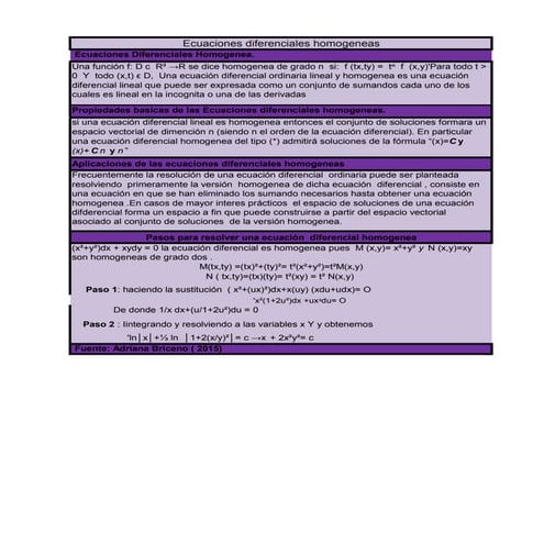 Ecuaciones Diferenciales Homogeneas. I