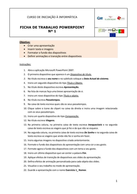 Powerpoint - Ficha 1 e 2 