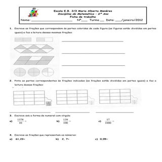 Ficha de trabalho de matemática