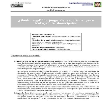 ¿Quién soy? Actividad de escritura colaborativa