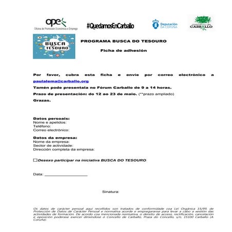 Ficha adhesión A Busca do Tesouro (Carballo)