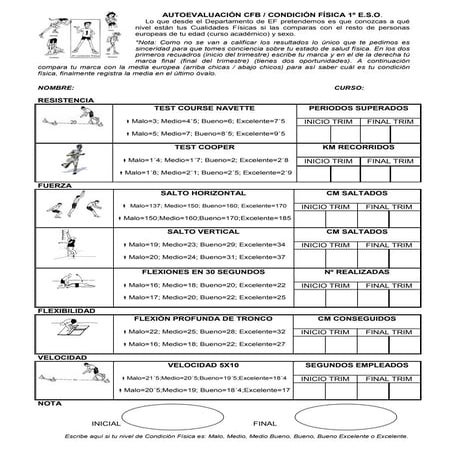 Fichas Autoevaluación Condición Física ESO y Bachiller