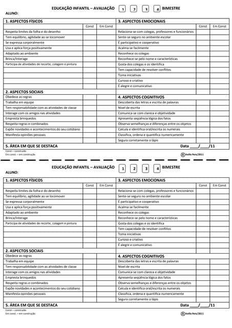 Ficha avaliação educação infantil