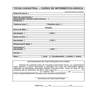 Ficha cadastro de aluno