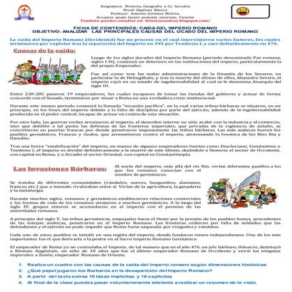 Hojas De Trabajo Sobre La Caída De Roma Roma Y La Caida Del Imperio