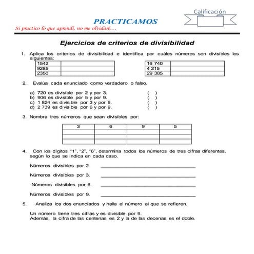 Ficha criterio de divisibilidad