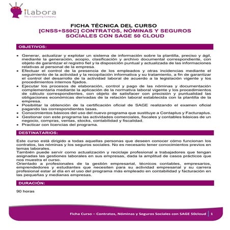Curso online contratos, nominas y seguros sociales con sage 50cloud