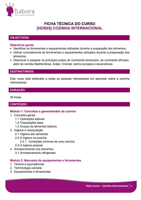 Curso cozinha internacional