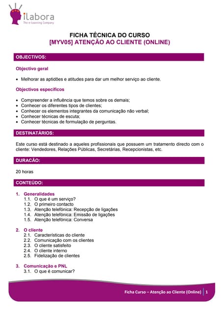 Curso Atenção ao Cliente