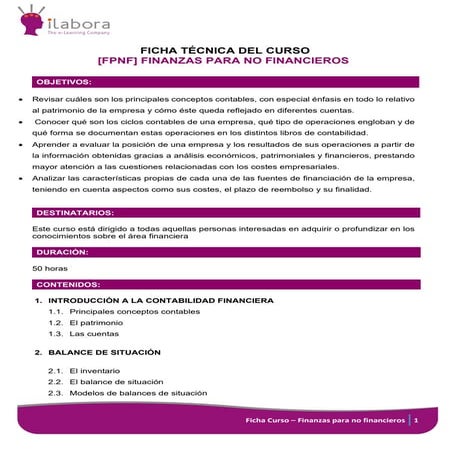 Ficha Curso FINANZAS PARA NO FINANCIEROS