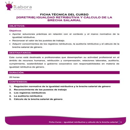 Ficha curso igualdad retributiva y cálculo de la brecha salarial