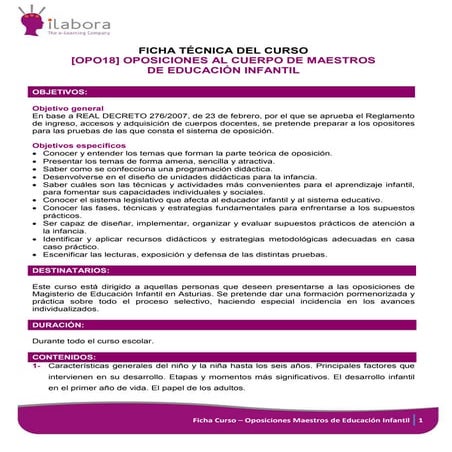 Curso oposiciones al cuerpo de maestros de educación infantil | PDF